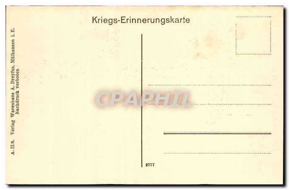 Église et presbytère d'Uffholz, Obere Elsau — après destruction — édition A. Dreyfus, n° 2777 — Verso