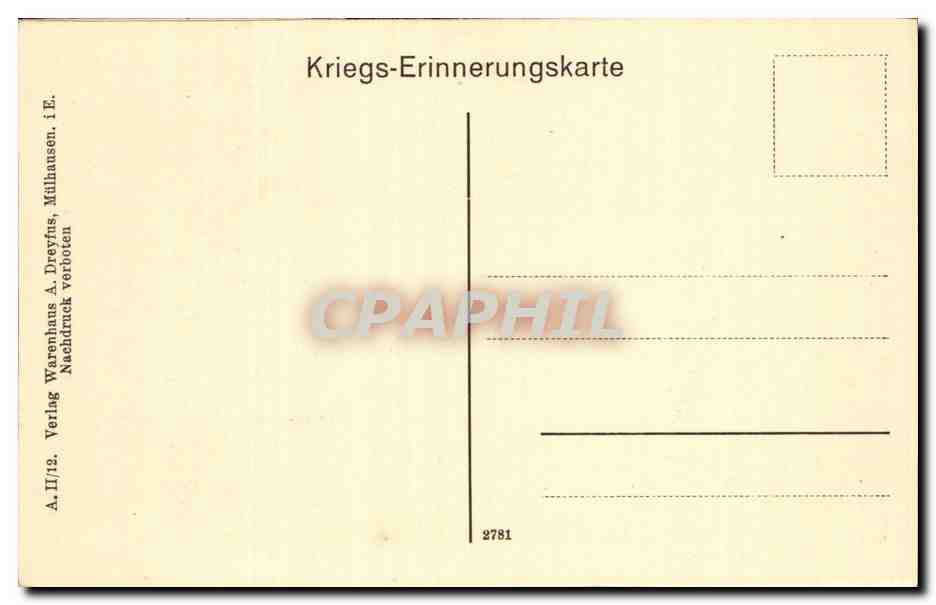 Destroyed altar in the church of Schweighausen i. Ob. Els. — War souvenir postcard — publisher A. Dreyfus, Milhausen — Back