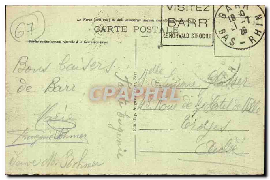 Barr - et les Ruines du Chateau d'Andlau CPA  — Rückseite
