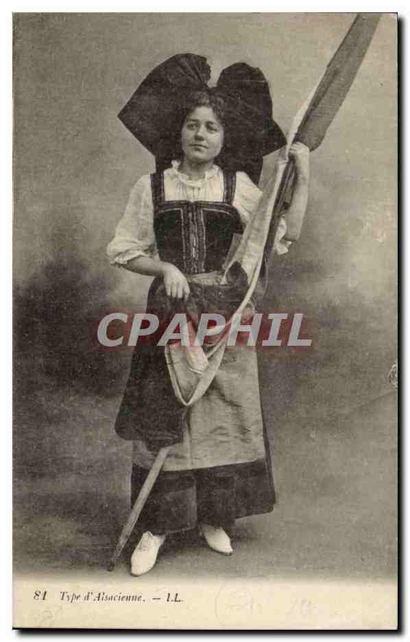 Folklore - Costumes - Alsacienne - drapeau CPA 