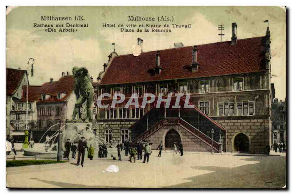 Mulhouse (Als.) — Hôtel de ville et Statue du Travail — Place de la Réunion