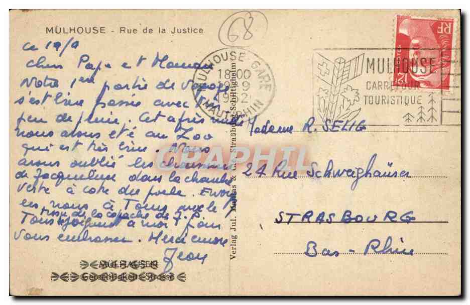 Mulhouse - Rue de la Justice CPA  — Rückseite