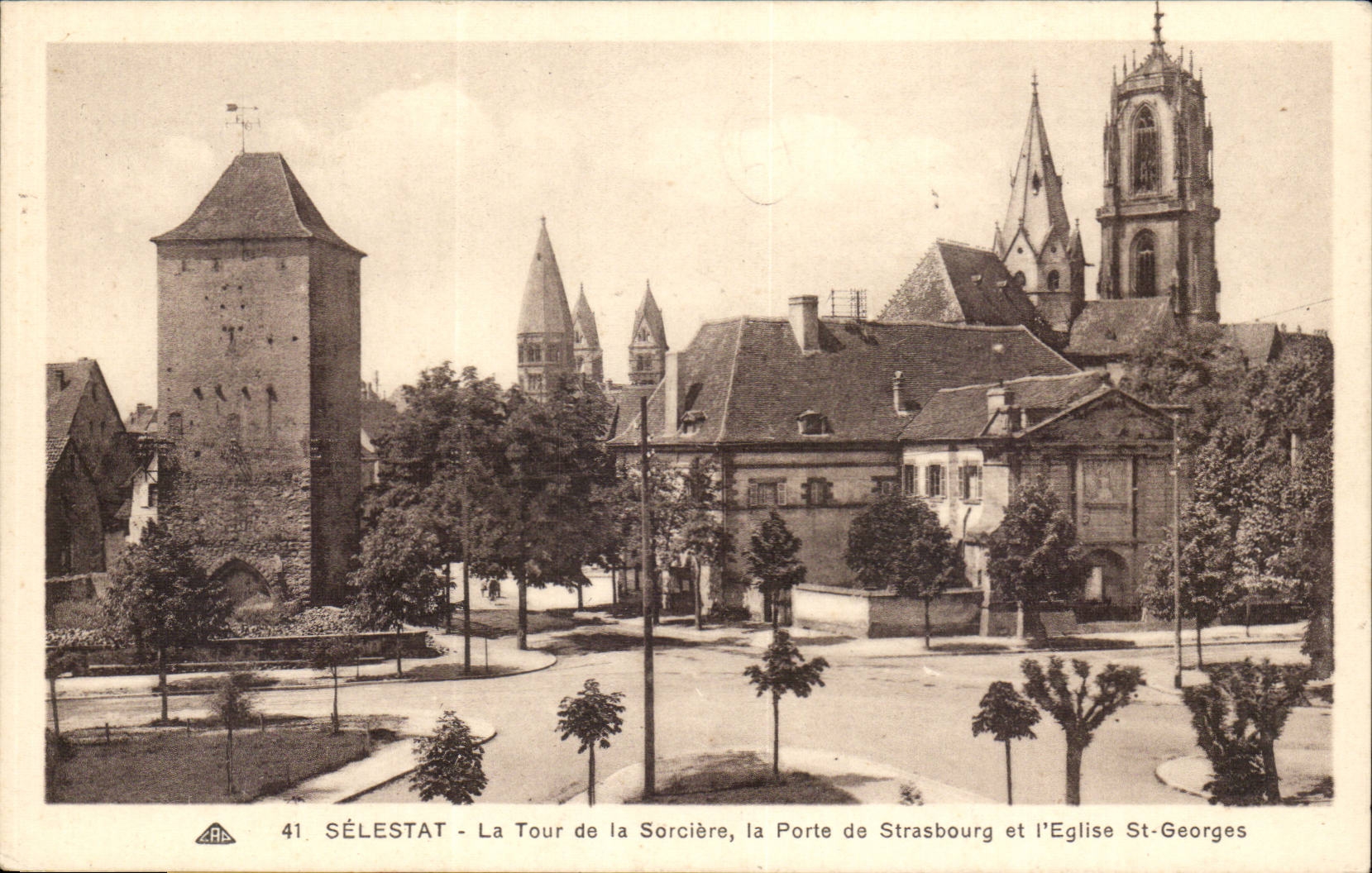 Selestat - La Tour de la Sorciere - La Porte de Strasbourg et l'Eglise St George CPA 