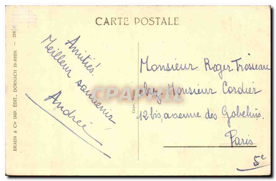 Folklore - Costumes - Types Alsacen CPA  — Verso
