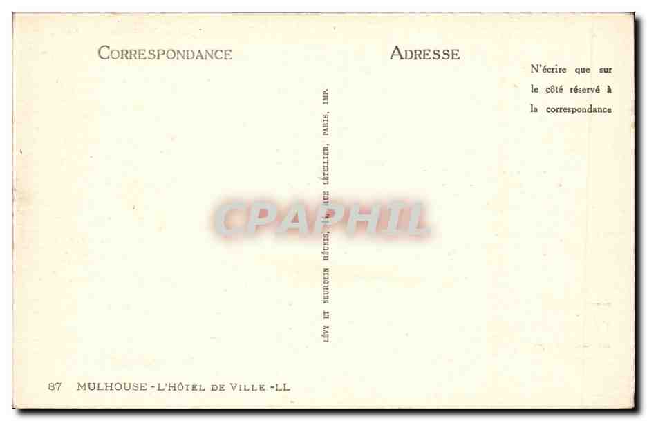 Mulhouse - Hotel de Ville CPA  — Rückseite