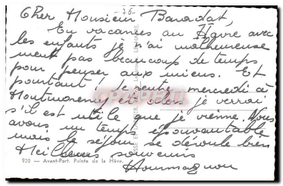 Le Havre - Avant Port - Pointe de la Heve CPA  — Rückseite