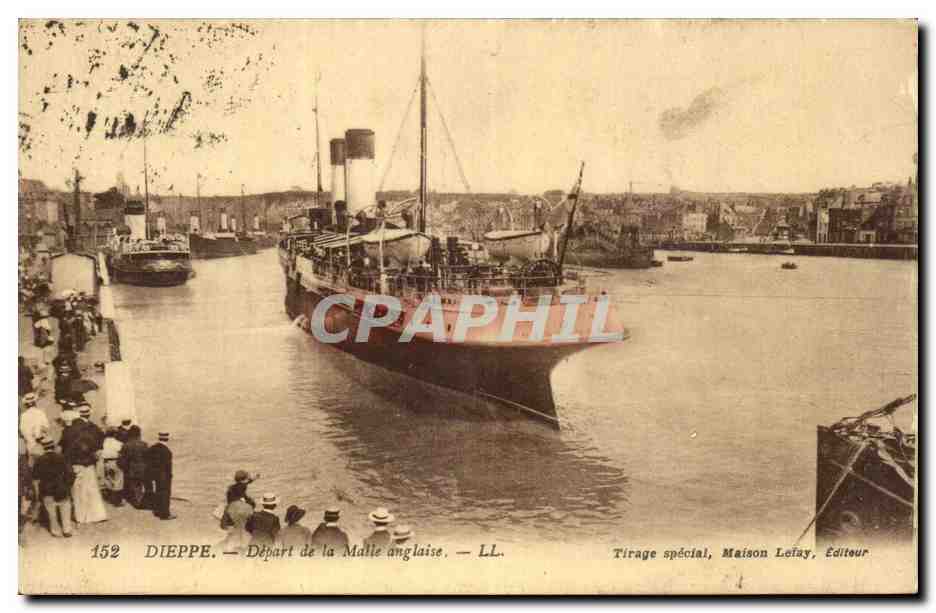 Dieppe - Depart de a Maile anglaise - bateau - paquebot - steamer CPA 