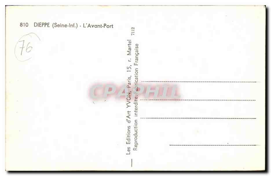 Dieppe - L'Avant Port CPA  — Verso