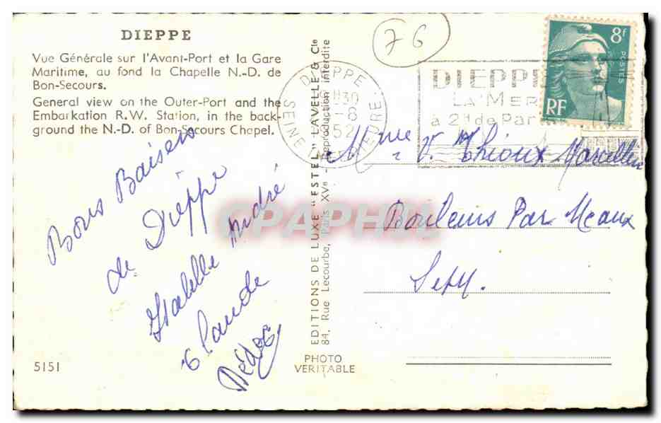 Dieppe - Vue Generale sur l'Avant Port et la Gare CPA  — Rückseite