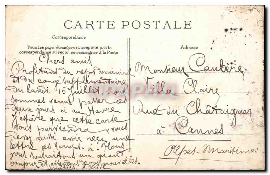 Le Havre - Boulevard Felix Faure - CPA  — Rückseite