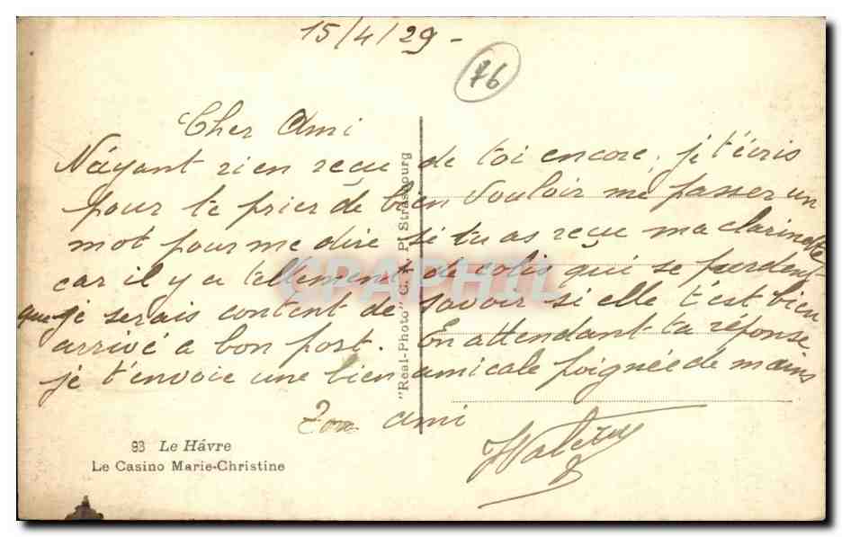 Le Havre - Le Casino Marie Christine - CPA  — Rückseite