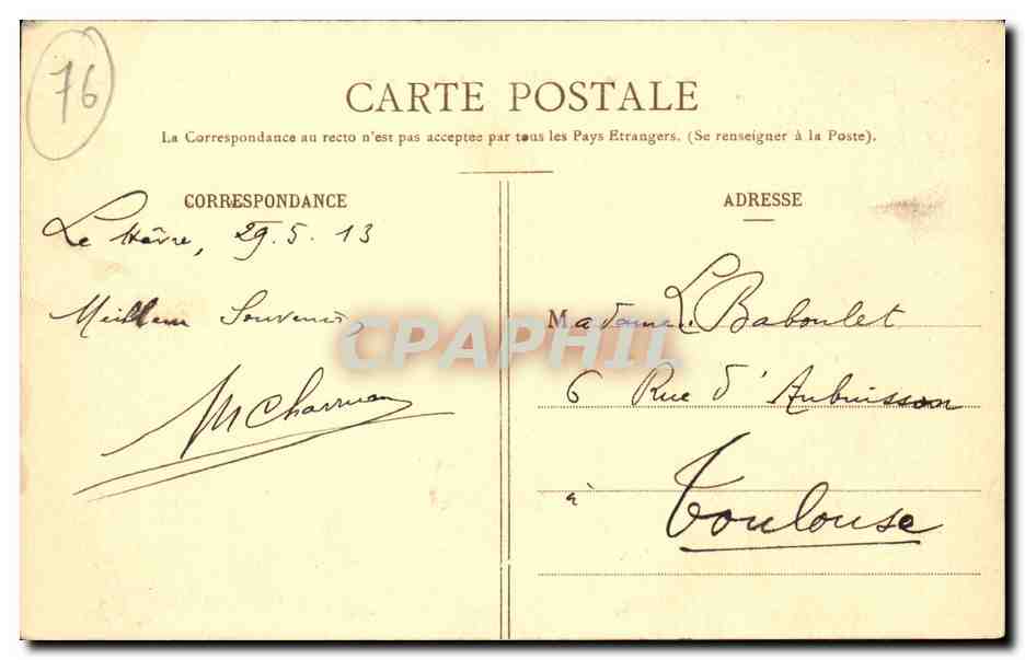 Le Havre - Le Cap de la Heve - CPA  — Rückseite