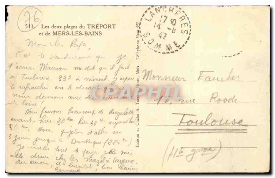 Le Treport - Les deux plages et de Mers les Bains CPA  — Rückseite