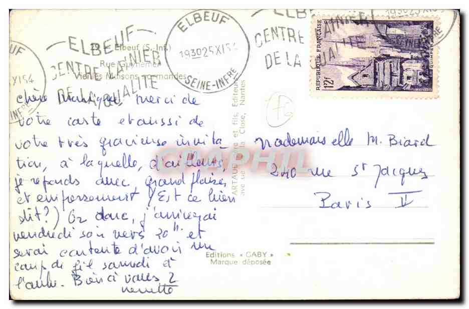 ELbeuf - Rue Guynemel - Vieilles Maison Normandes - CPA  — Rückseite