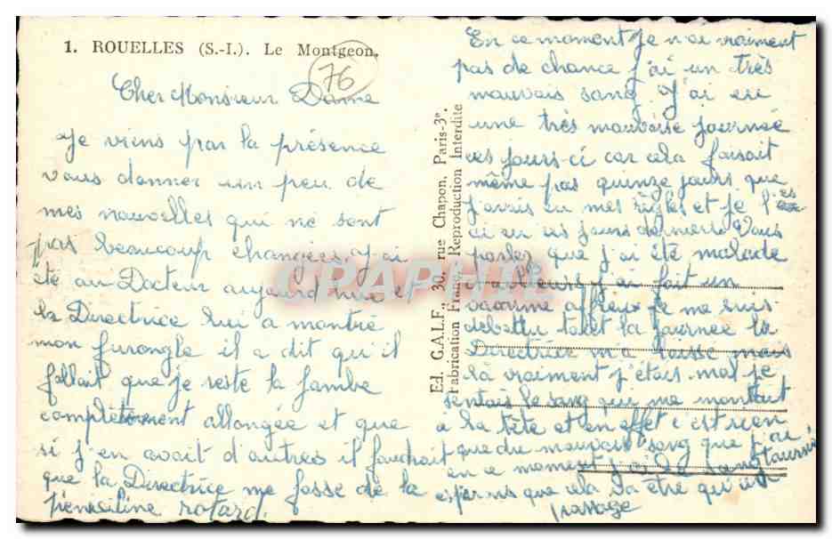 Rouelles - Le Montgeon - CPA  — Rückseite