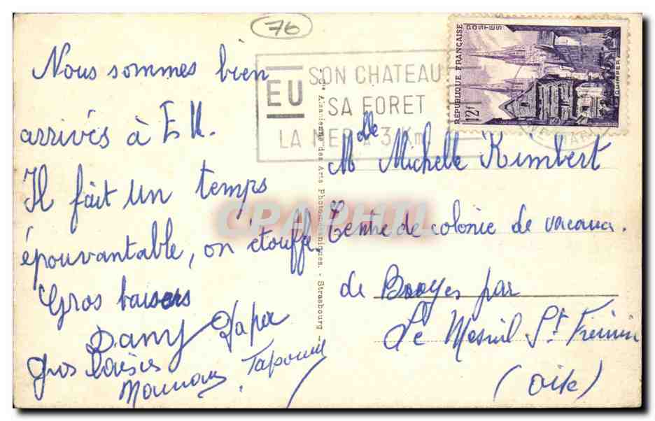 Eu - Hotel de la Gare et la Gare CPA  — Rückseite