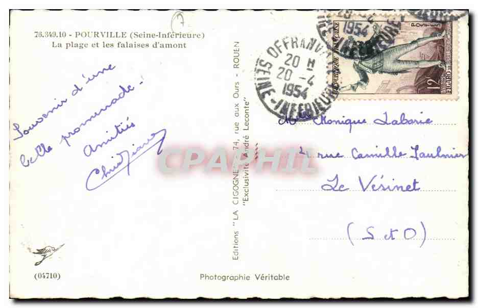 Pourville - La Plage et les falaises d'amont - CPA  — Rückseite
