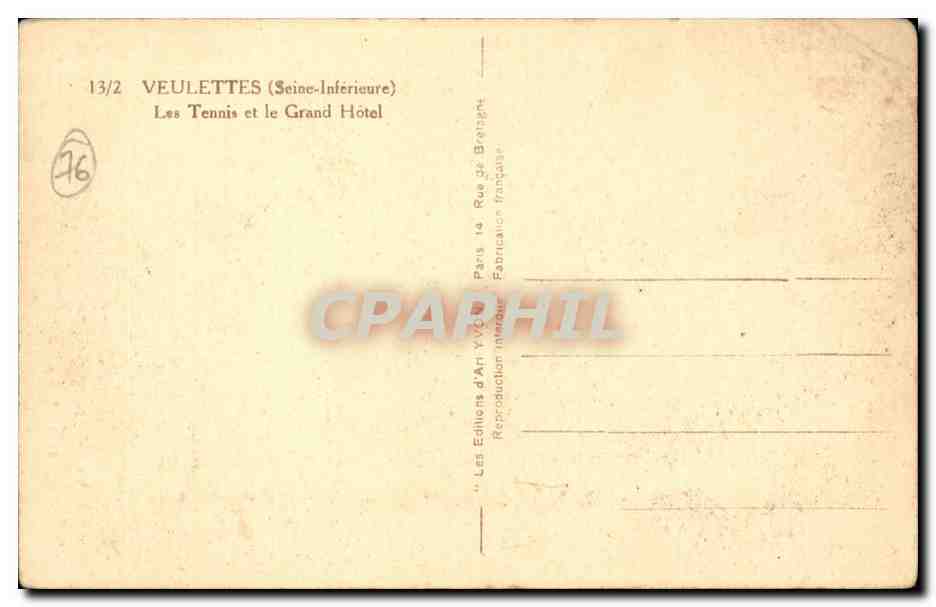 Veulettes - Les Tennis et le Grand Hotel - CPA  — Rückseite