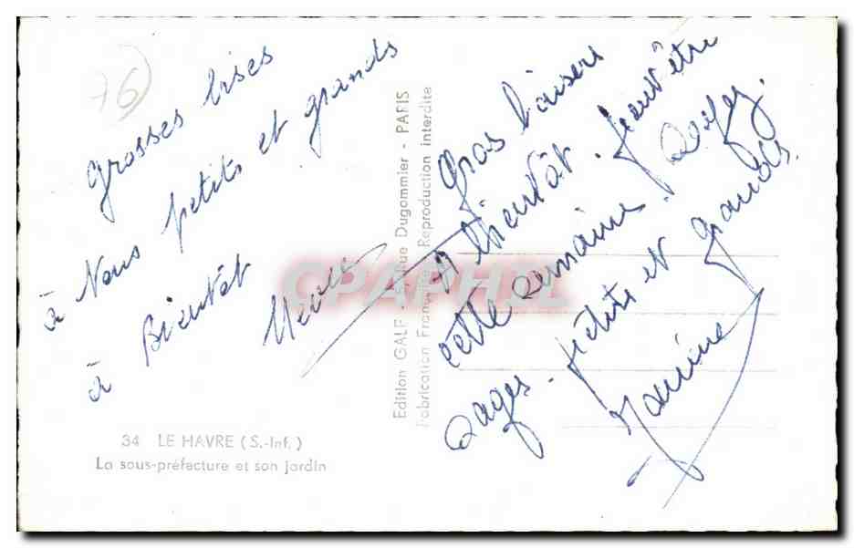 Le Havre - La Sous Prefectue et son Jardin - CPA  — Rückseite