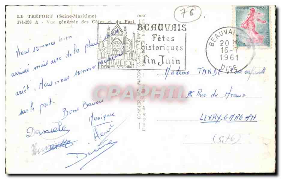 Le Treport - Vue Generale des Cotes du Port - CPA  — Rückseite