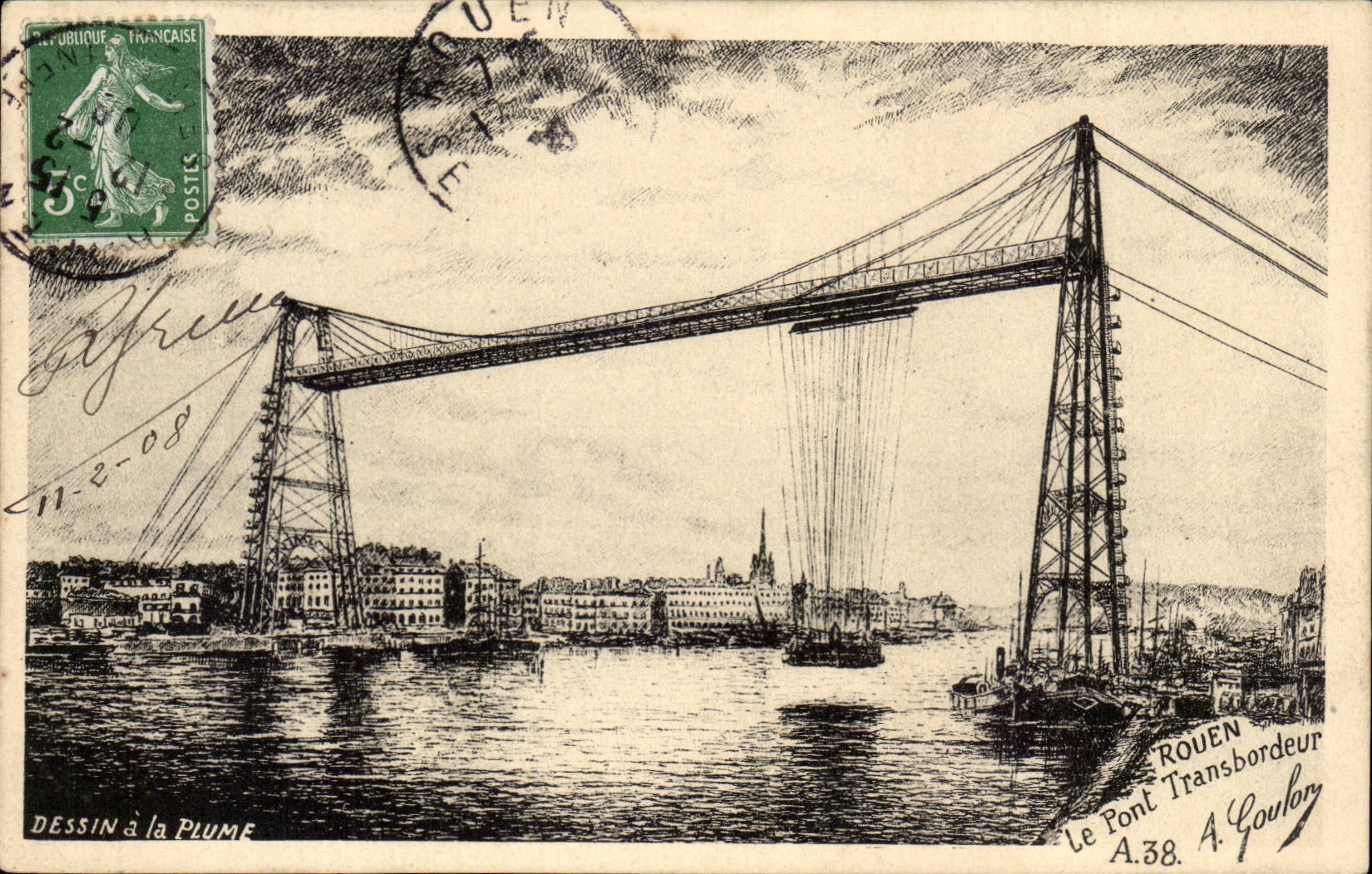 Rouen - Le Pont Transbordeur - Dessin a la Plume - CPA 