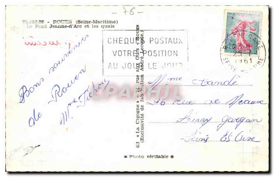 Rouen - Le Pont Jeanne d'Arc et les quais - CPA  — Verso