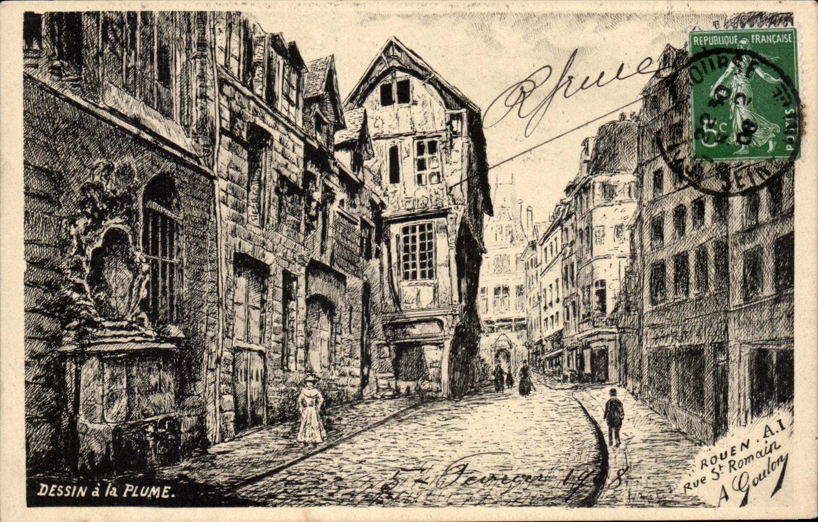 Rouen - Rue St Romain - Dessin a la Plume - CPA 