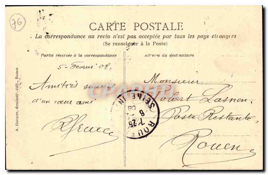 Rouen - Rue St Romain - Dessin a la Plume - CPA  — Rückseite