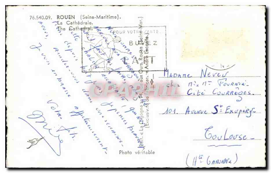 Rouen - La Cathedrale - CPA  — Verso