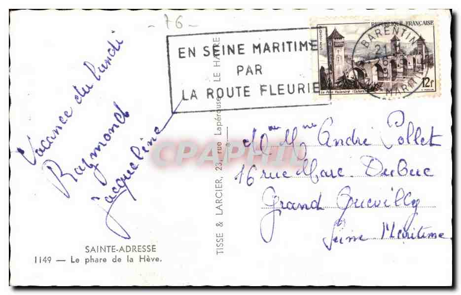 Sainte Adresse - Le Phare de la Heve - CPA  — Rückseite