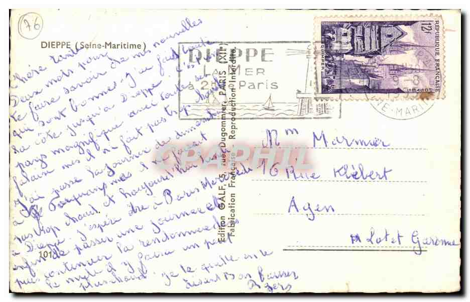 Dieppe - Souvenir - CPA  — Rückseite