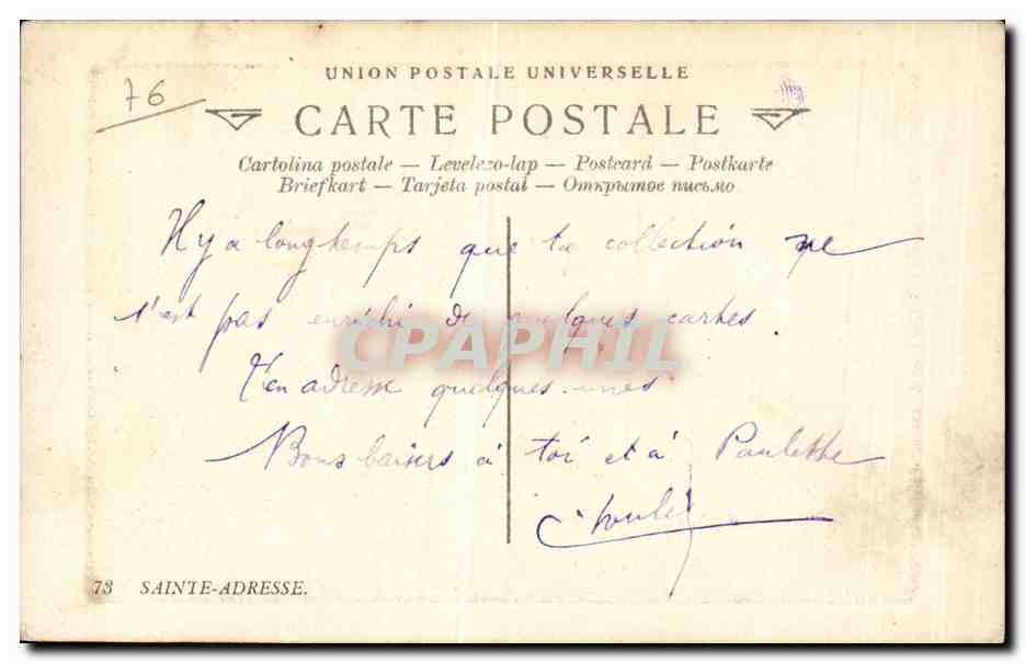 Sainte Adresse - Le Pain de Sucre CPA  — Rückseite