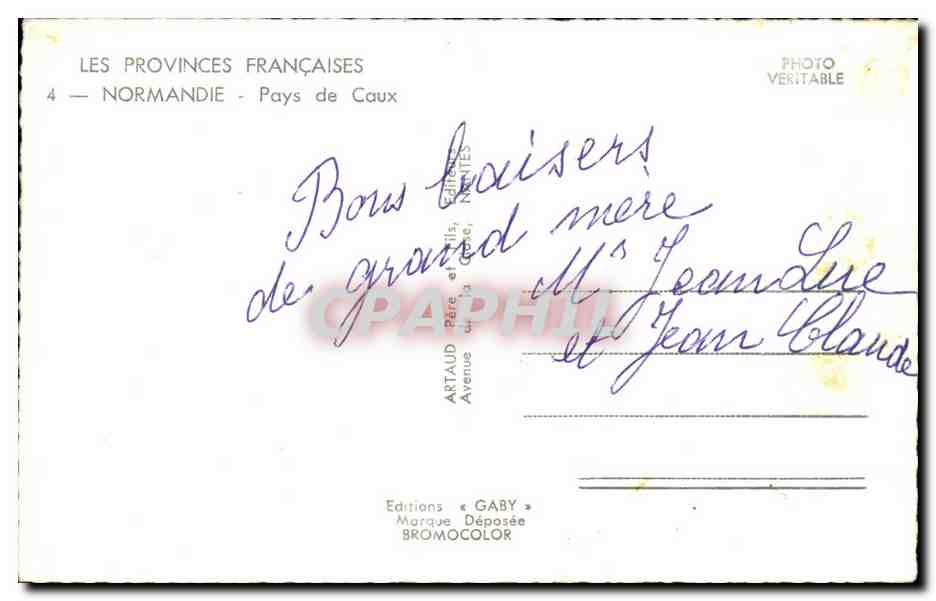 Normandie - Pays de Caux - Carte CPA  — Rückseite