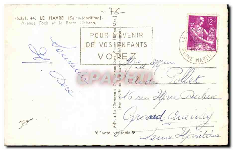 Le Havre - Avenue Foch et la Porte Oceane - CPA  — Rückseite