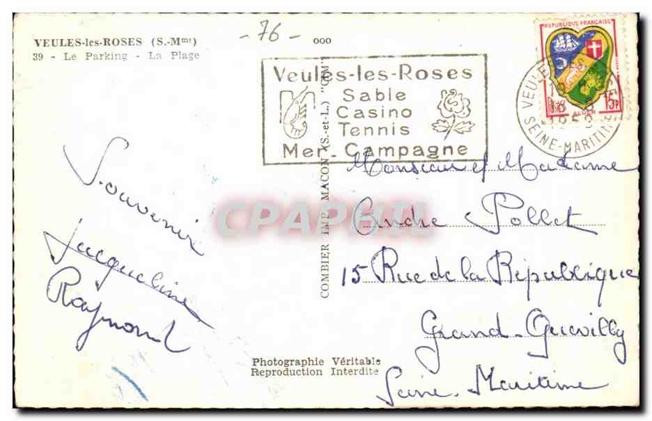 Veules les Roses - Le Parking - La Plage - CPA  — Rückseite