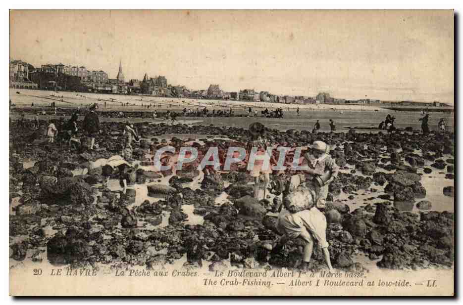 Le Havre - La Peche aux Crabes - Le Boulevard Albert I a maree basse - CPA 