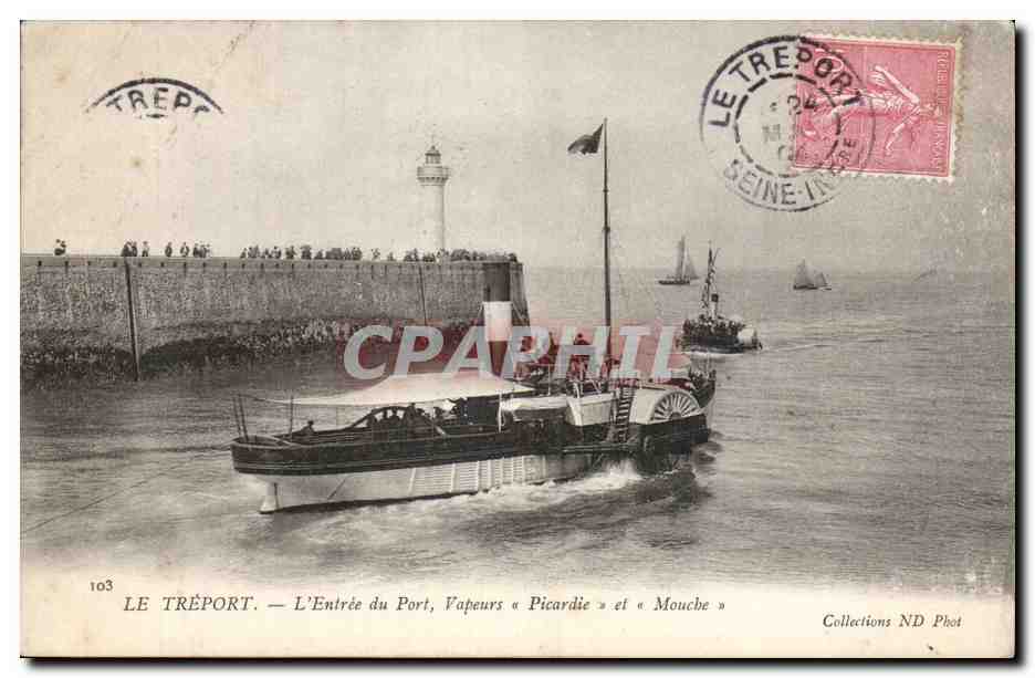 Le Tréport — L'Entrée du Port, Vapeurs « Picardie » et « Mouche » — Collections ND Phot, n°103