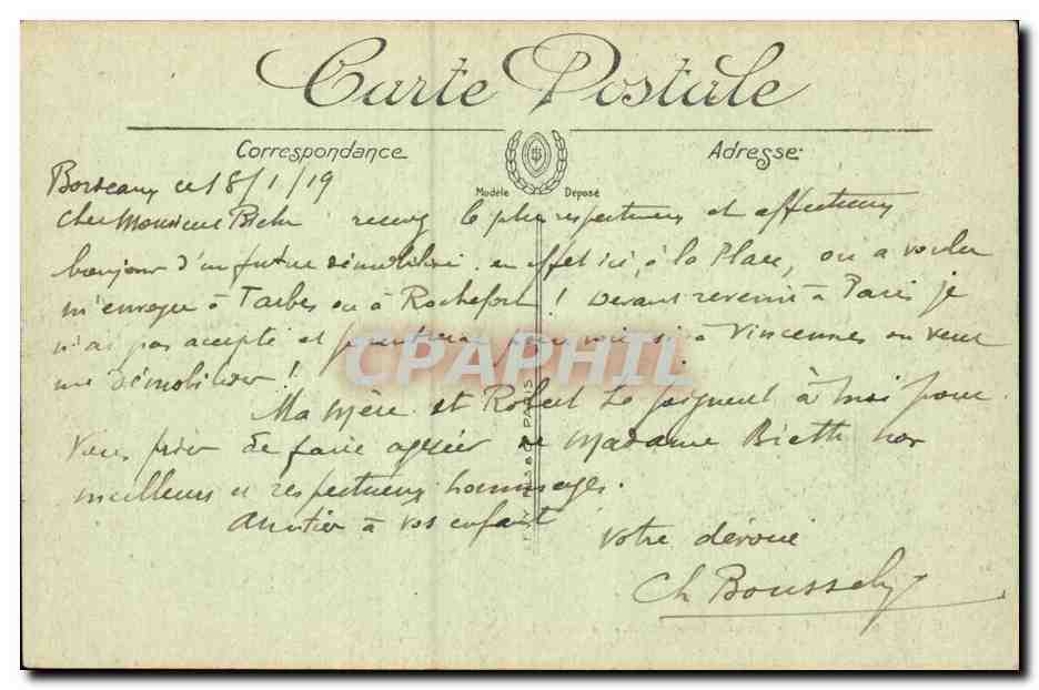 Bordeaux - Le Grand Theatre CPA  — Verso