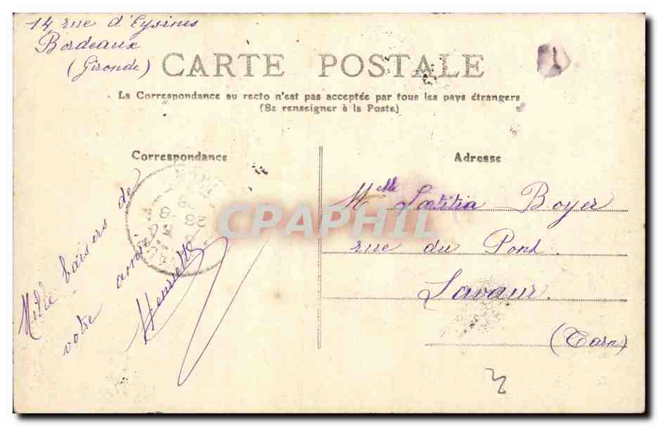 Bordeaux - Porte de Calihau CPA  — Verso