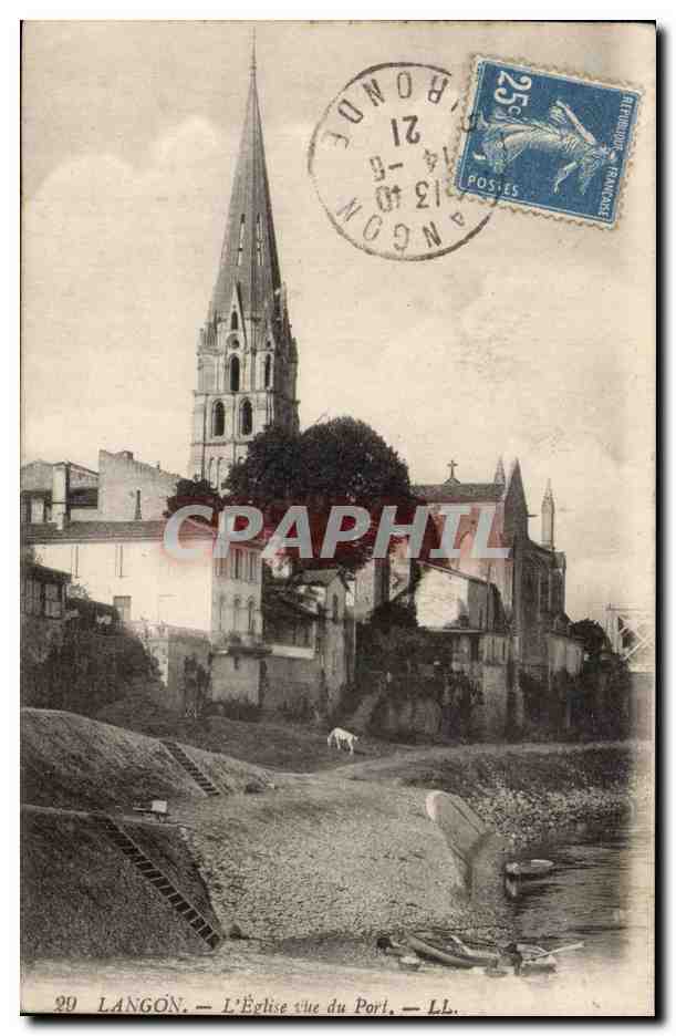Langon - L'Eglise vue du Port - CPA 