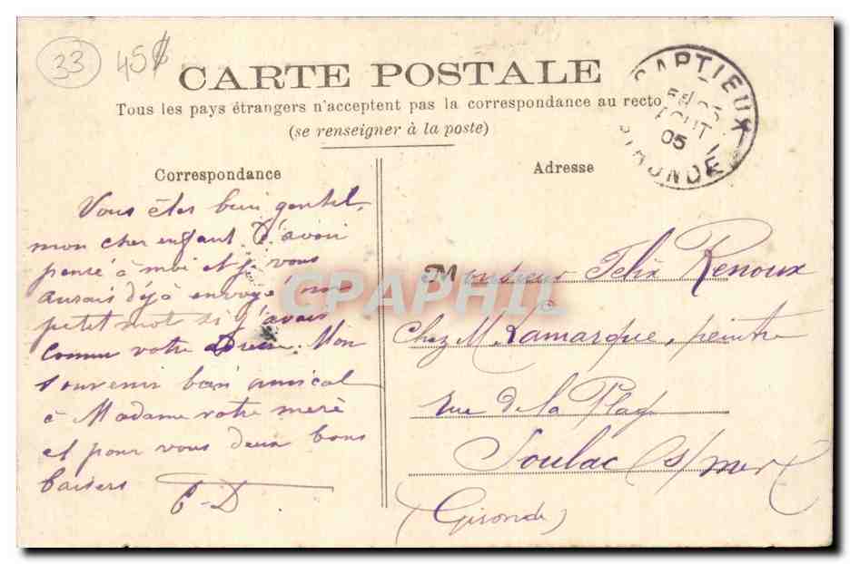 Captieux (Gironde) — La Estación — Vve Jorret et Cie, editor — Reverso