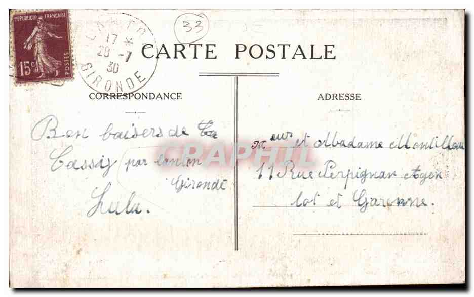 Cassvy, par Lanton (Gironde) — Colonie de Vacances du Sacré-Cœur d'Agen — éditeur non visible — Verso