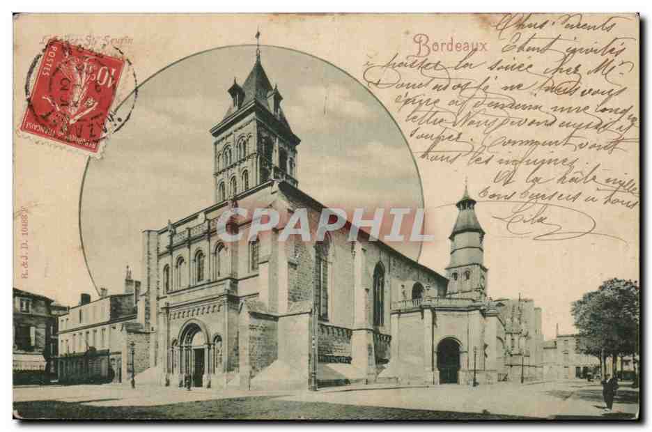 Église Saint-Étienne de Bordeaux — vue de la façade et de la tour — R. & J. D. 100850