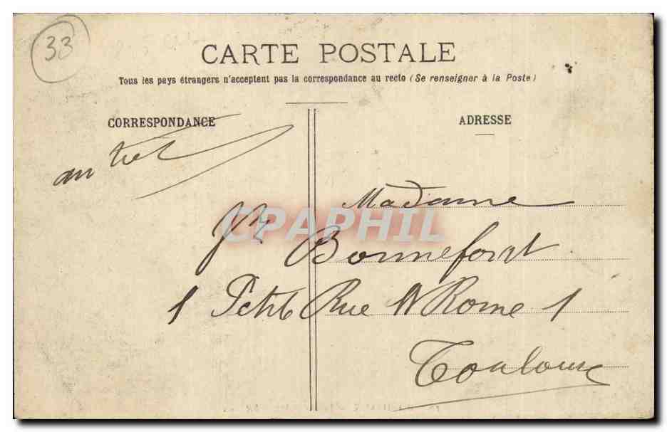 Bordeaux - Jardin Pubic CPA  — Verso