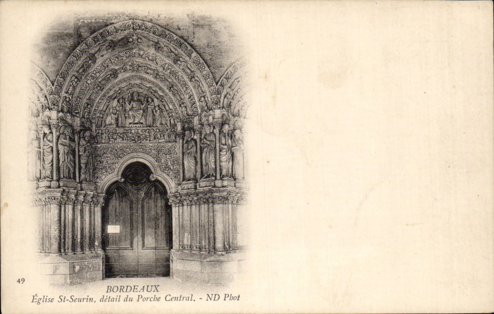 Bordeaux - Eglise Saint Seurin detail du Porche Central CPA 