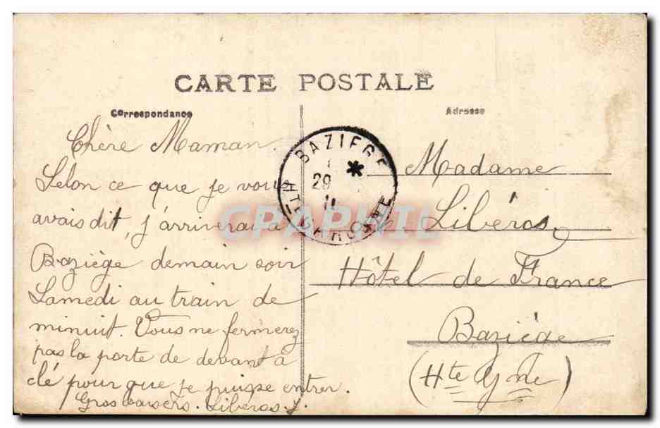Bordeaux - Gare du Midi CPA  — Verso