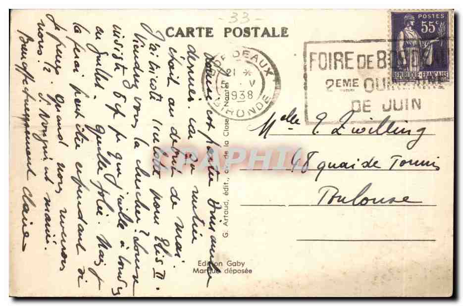 Bourg sur gironde cPA Le coutiniere — Rückseite