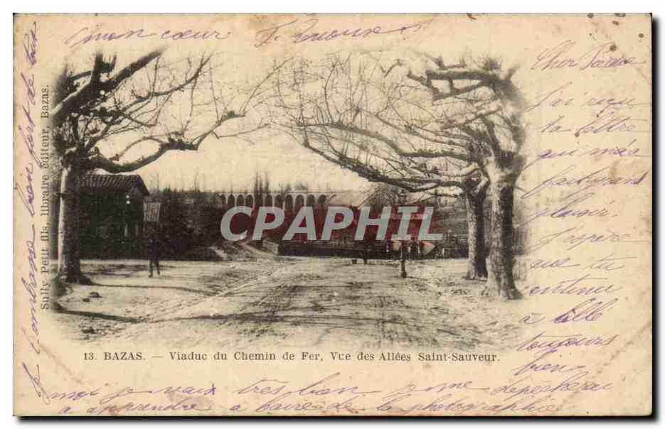 Bazas CPA Viaduc du chemin de fer Vue des allees Saint Sauveur