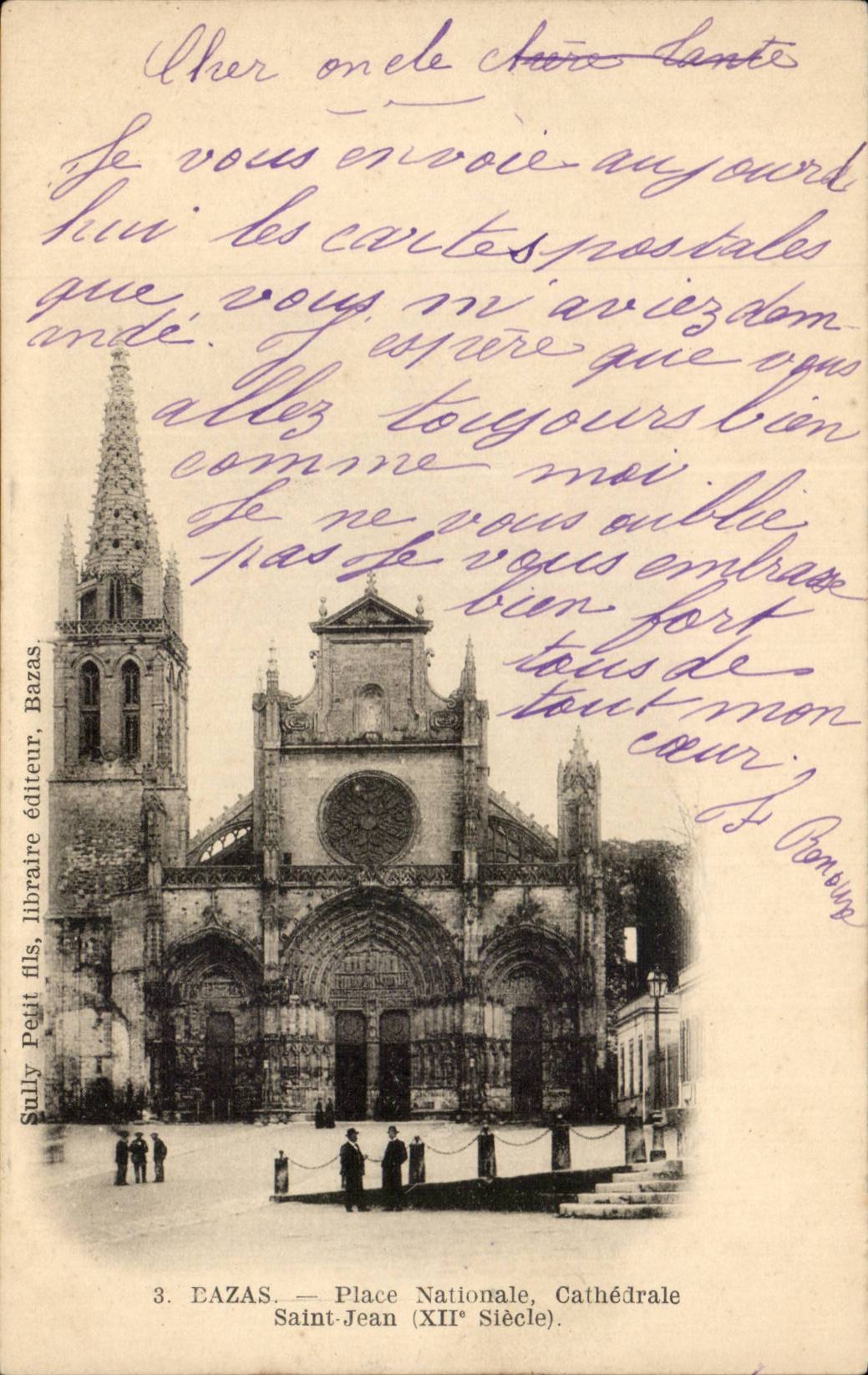 Bazas CPA Place Nationale Cathedrale Saint Jean