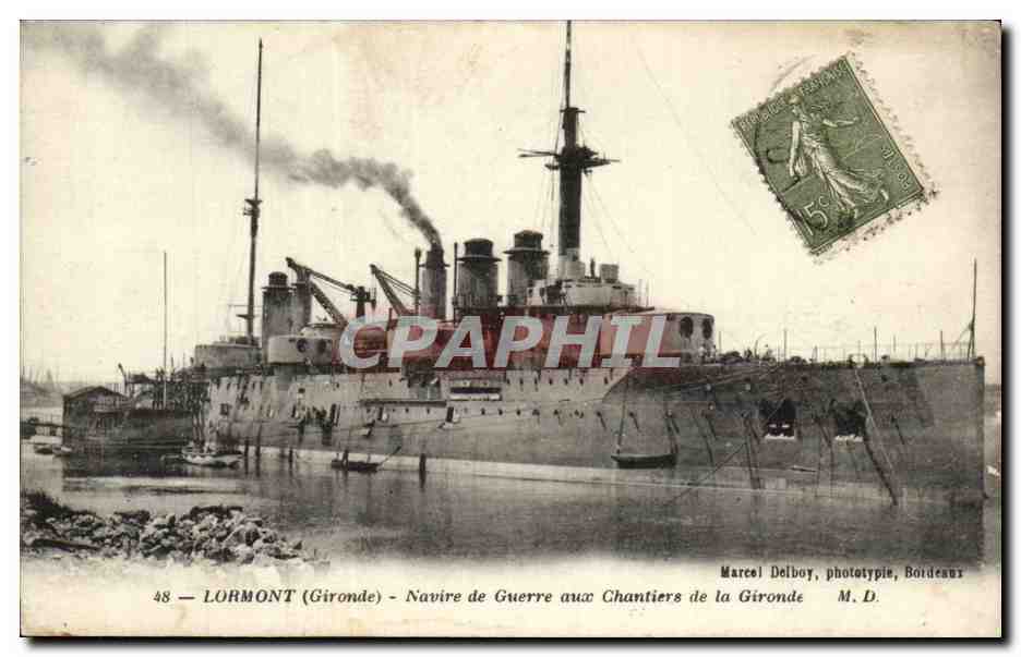 LORMONT (Gironde) — Navire de Guerre aux Chantiers de la Gironde — Marcel Delboy, phototypie, Bordeaux